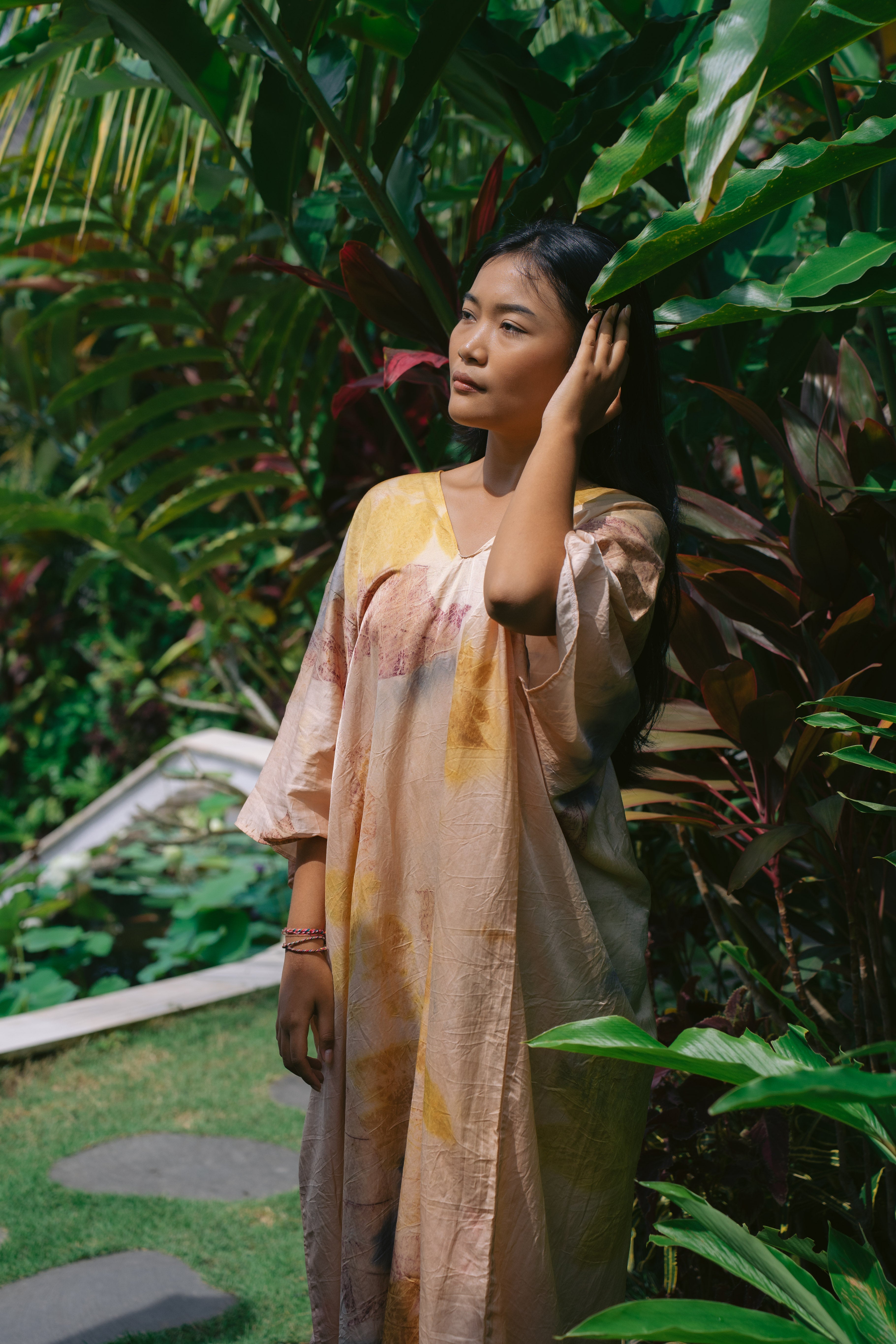 The Parvati – Pink Yellow, Purple, Red & Green Cotton Silk Eco Print Dress